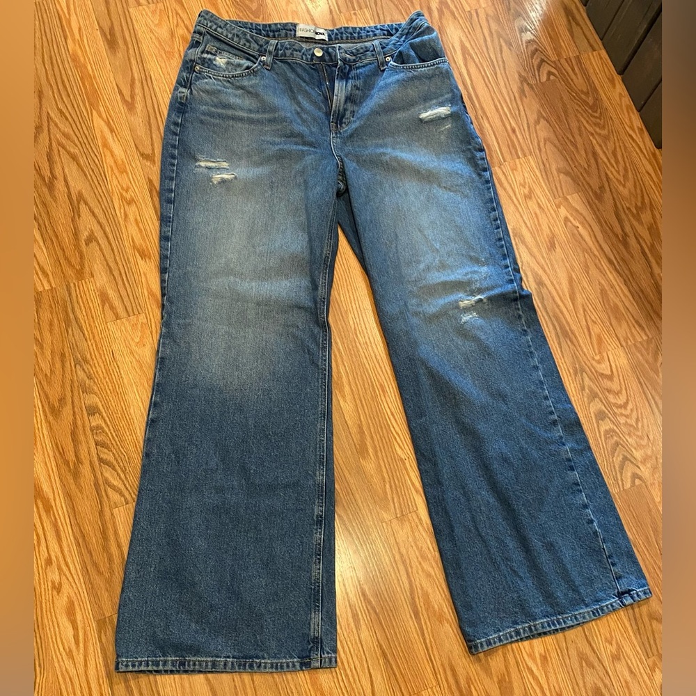 Fashion Nova Distressed Denim Wide-Leg Jeans